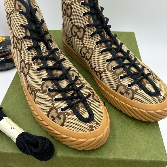 Men's Gucci, maxi GG high top canvas sneakers size 12.5 made in Spain - Picture 3 of 10